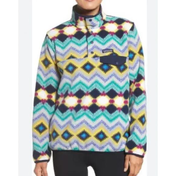 Patagonia Synchilla T-Snap Pullover Timber Twist Aztec Print Navy Large - Picture 3 of 3